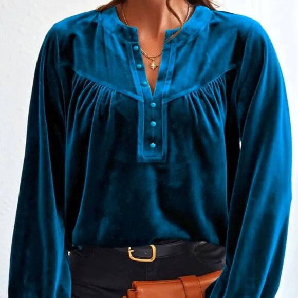 Peacock Blue Velvet Tunic - Picture 7 of 8